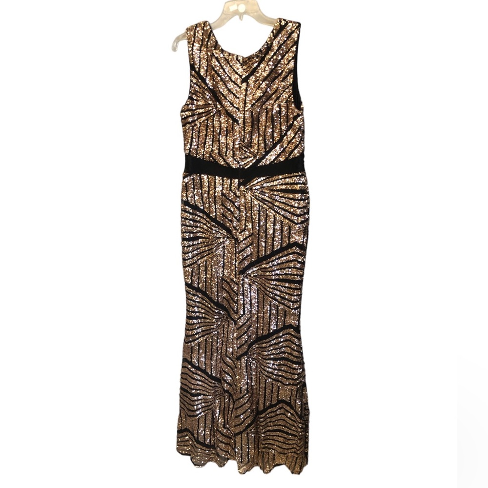 CINDY Gorgeous Womens Rose-Gold Sequin Sheath Formal Long Dress XL